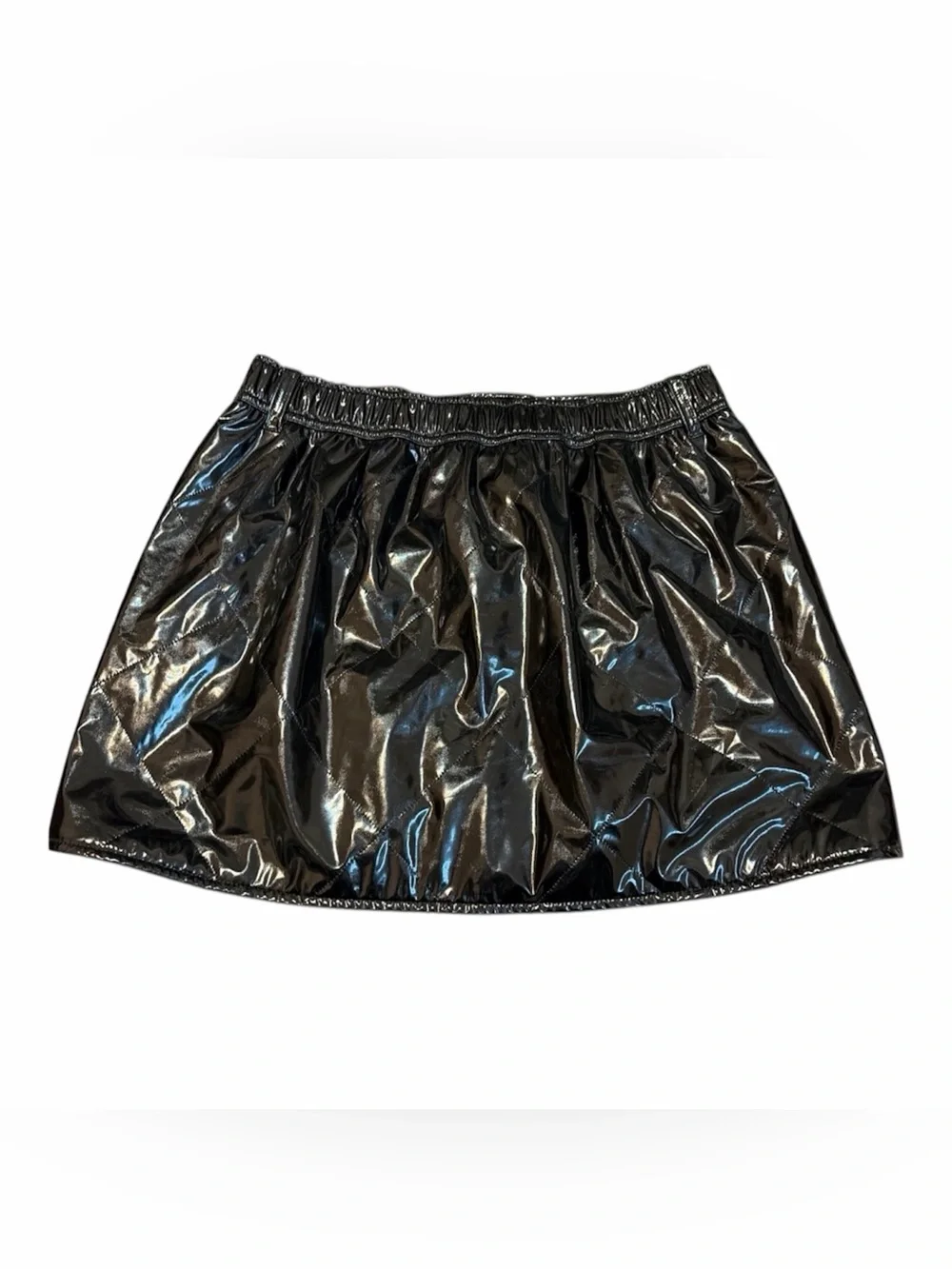 Alo Yoga Snomoto Puffer Mini Skirt Black Patent Quilted Athleisure L